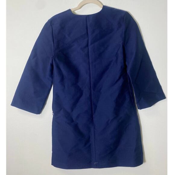 C Wonder Navy Blue Embroidered 3/4 Sleeve Tunic Dress Sz 4 - Picture 2 of 4